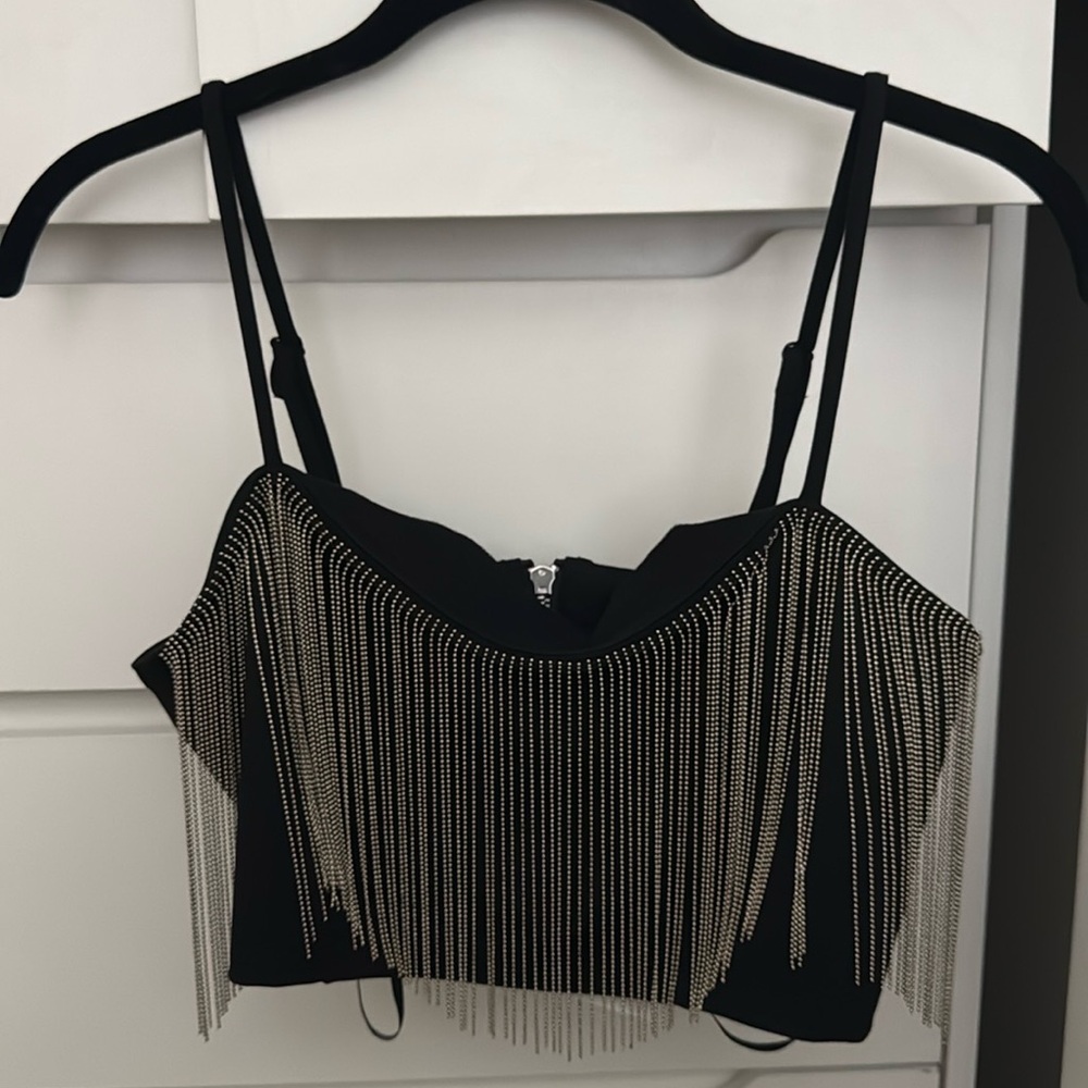 Black Fringe Embellished Top